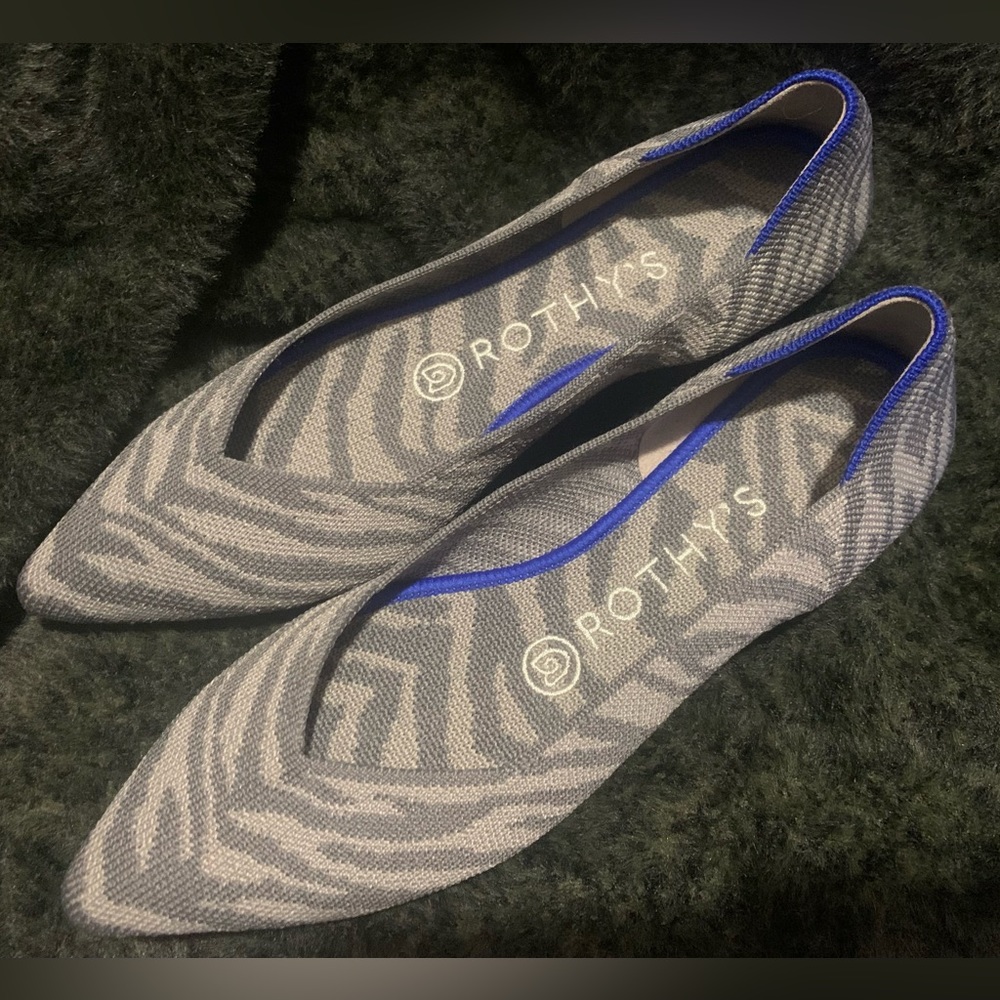 Rothy's The Point Gray Zebra Shoes Slip On Flats